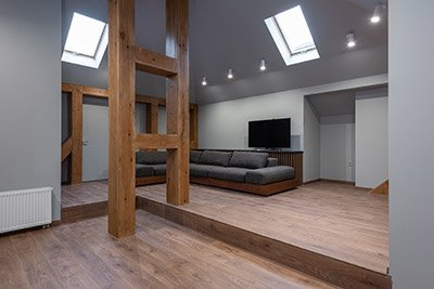 Why Us? Modern open-plan living room
